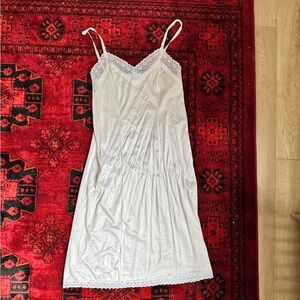 Vintage white satin slip dress with lace trim